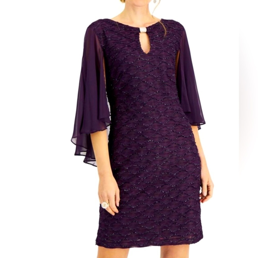 Women’s Formal Dress Size 10, 14 CONNECTED APPAREL Purple Cape-sleeve Short NWT - Picture 4 of 8